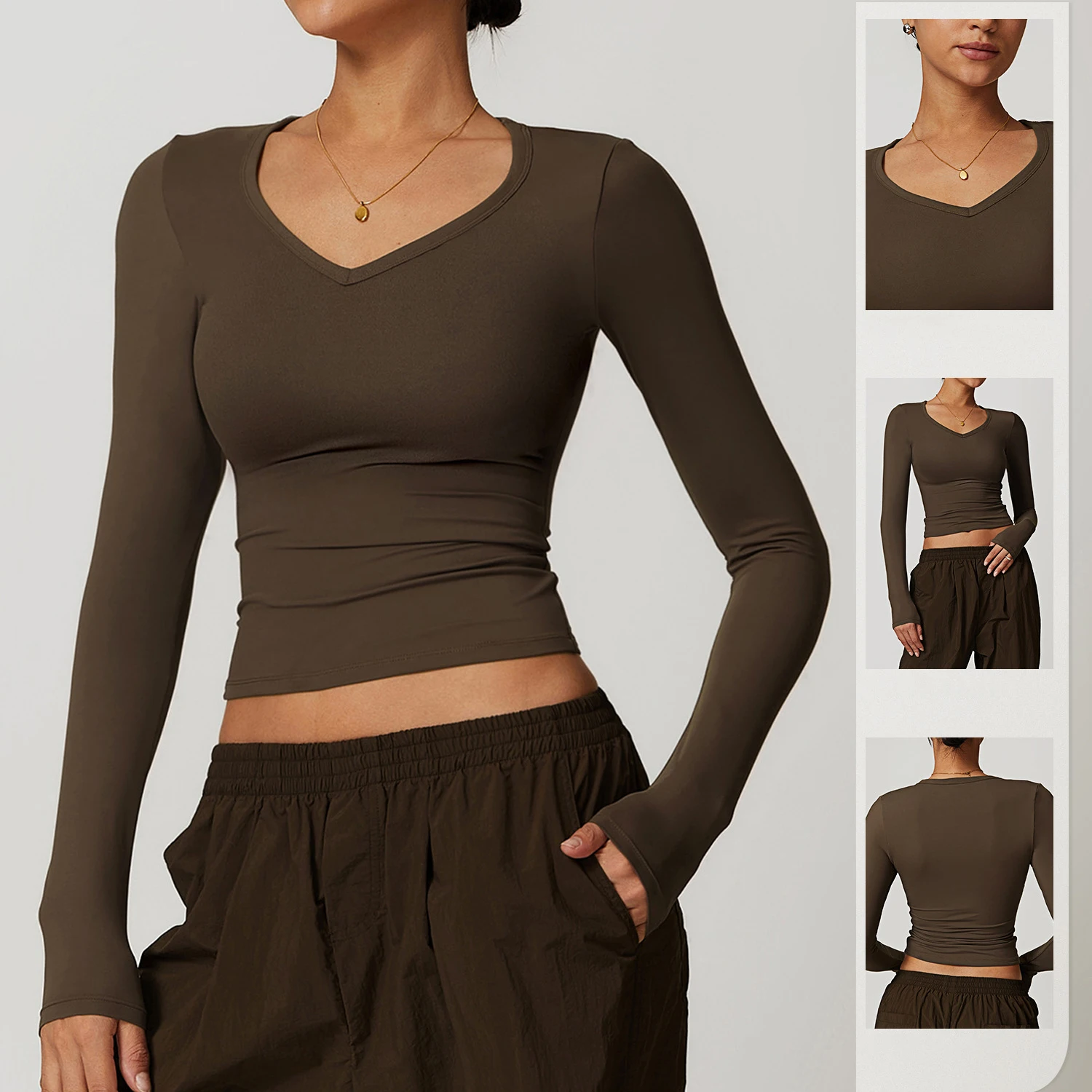 Quick Dry Brushed Tight Yoga Long Sleeve Workout Tops for Women Running Fitness Breathable Top Slim Long Sleeve Athletic T-Shirt image 3