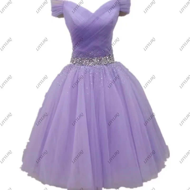 LIYYLHQ Short Lilac Homecoming Dresses Sequined Above Length Ruched A Line Cocktail Dresses For Women Vestido Para Graduacion