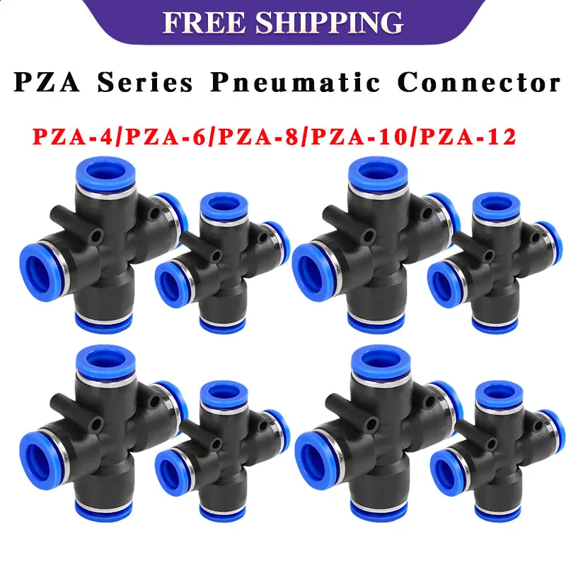 

50/100/500/1000PCS PZA 4-Way Series Pneumatic Quick Connector Push In Fitting 4/6/8/10/12mm OD Air Water Tube Hose Adapter
