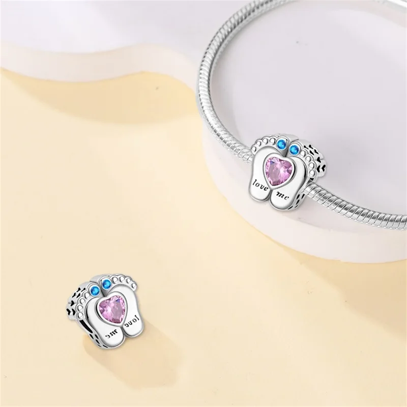 925 Silver Mother\'s Day Baby Shoe Bottle Clothing Pendants Pink Heart-shaped Charms Beads Fit Pandach Bracelets DIY Jewelry Gift