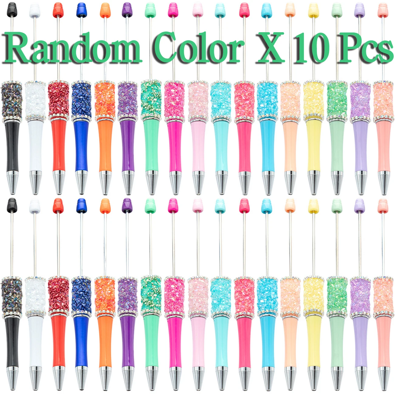 10Pcs Crystal Crushed DiamondsBead Pen Wholesale Creative DIY Handmade Sticker Set Diamond Beaded Ballpoint Pens