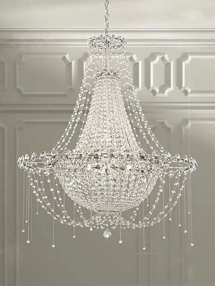 Traditional European Luxury Crystal Tassel Pendant Lights Retro Dining Room Villa Lamps High Ceiling Decor Bedroom Lustre