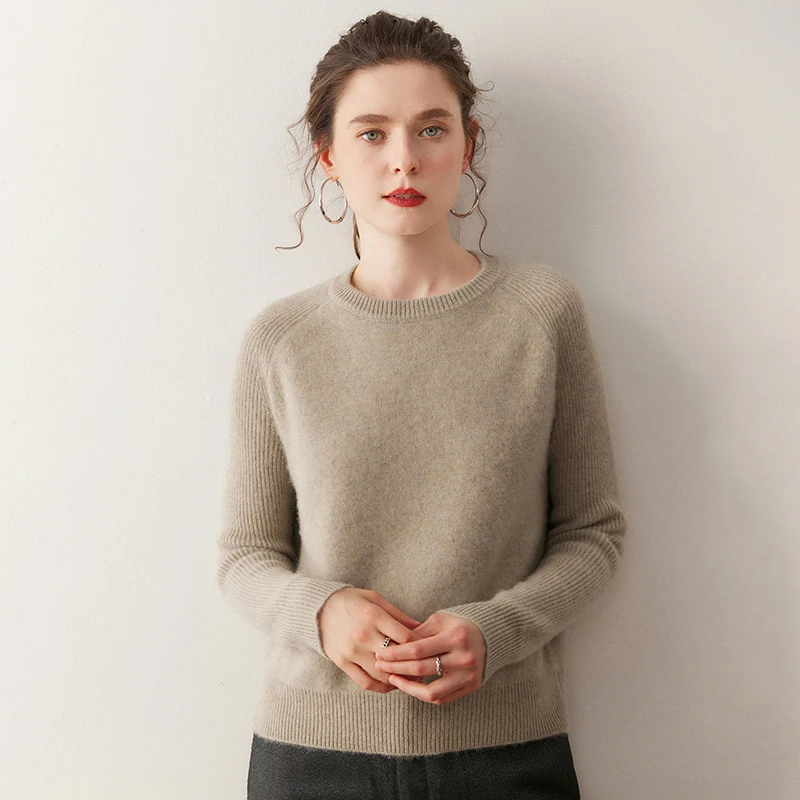 Stijlvolle Dames Trui Kleding 100% Kasjmier Trui O-hals Kantoor Vrouwelijke Herfst Winter Trui Raglanmouwen Gebreid