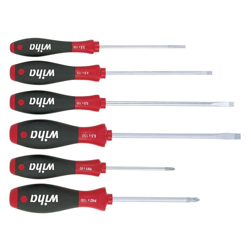 Wiha 07152 SoftFinish Slotted Phillips Screwdriver Set 6-Pcs PH1 PH2