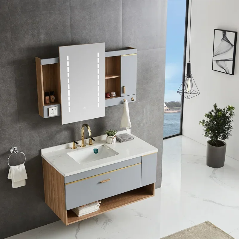 

smart mirror with touch switch plywood vanity unit basin toilet bathroom cabinets modern guangdong for bathroom