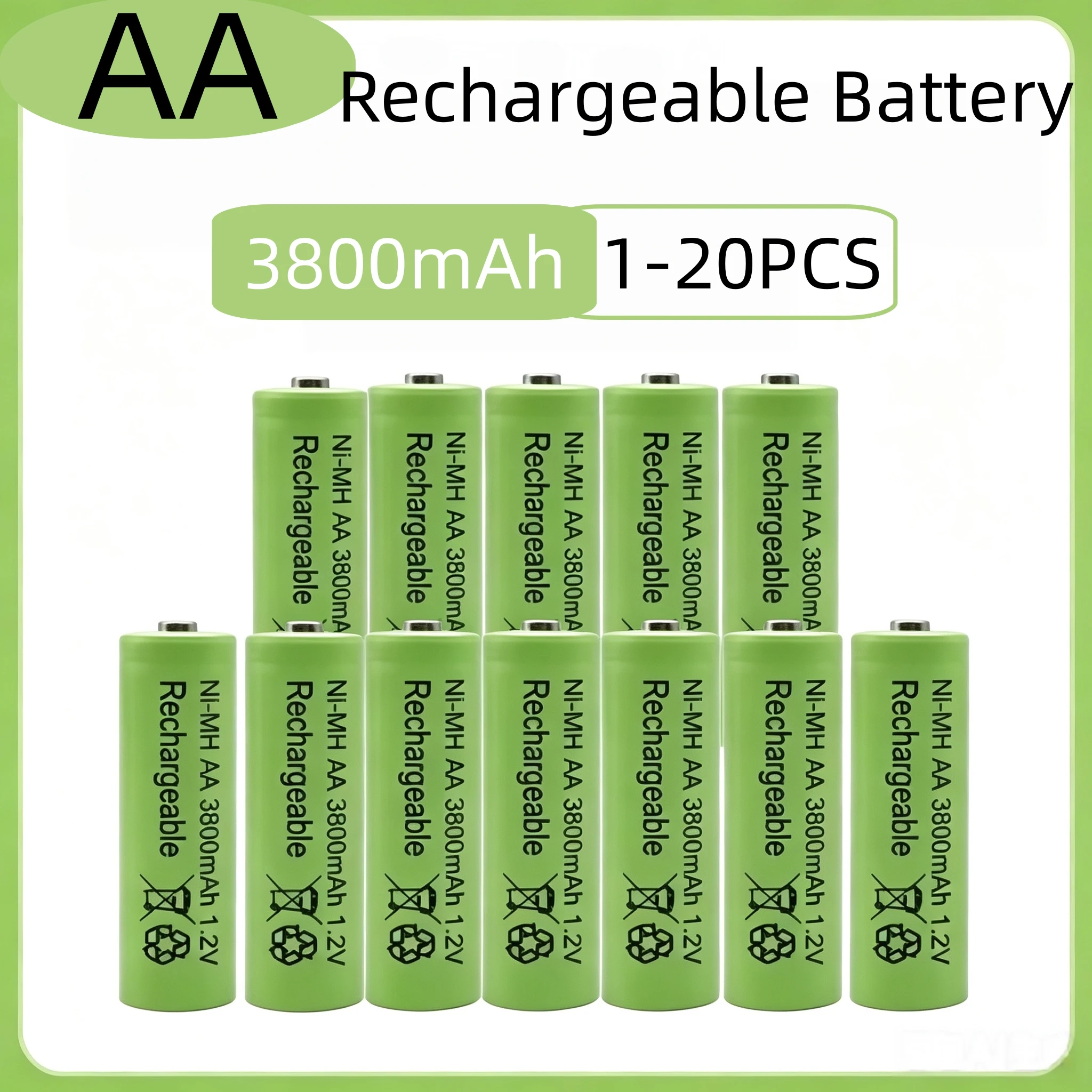 2-20 Stück, hohe Kapazität, 1,2 V, AA, 3800 mAh, wiederaufladbare Ni-MH-Batterien, geringe Selbstentladung, geeignet für Spielzeug, Kameras und Taschenlampen.