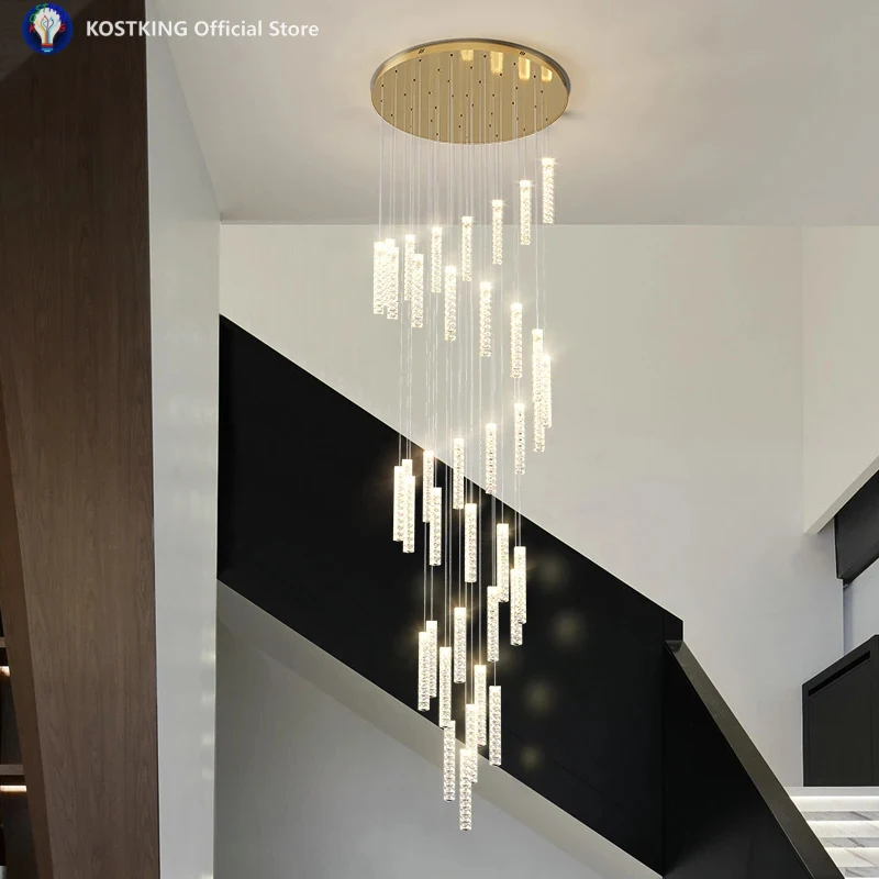 Stair Lights Long Chandeliers Duplex Buildings Living Room Large Pendant Light Modern Minimalist Villas Lofts Spiral Stair Lamps