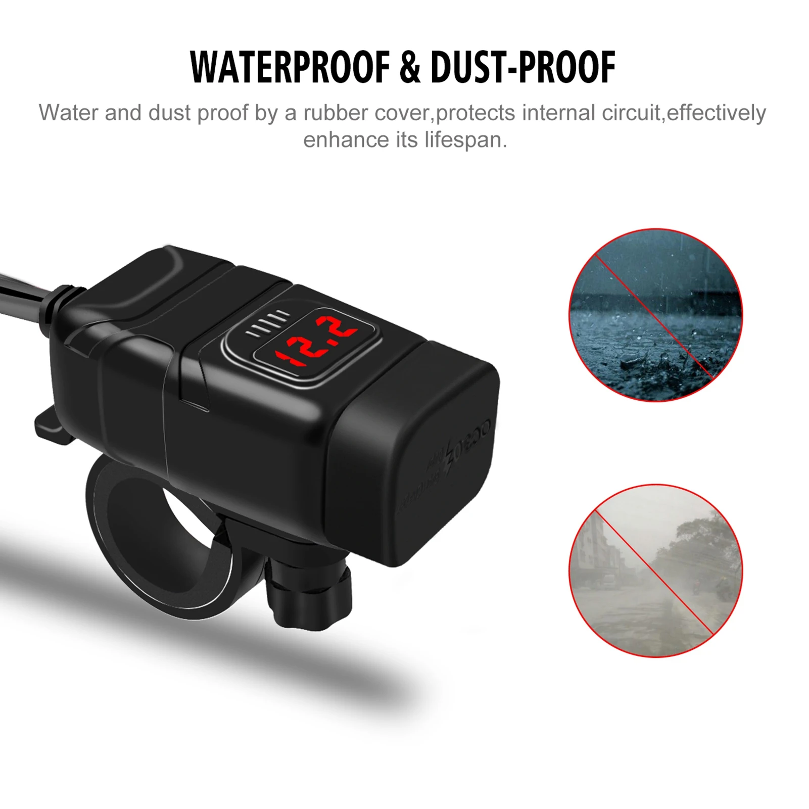 Motorcycle USB  Type C  Fast Charging QC3.0 with Voltmeter ON/Off  for Phone Tablet Motorcycle USB-C