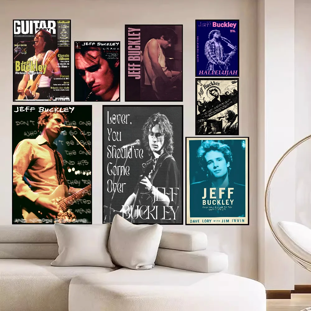 J-Jeff B-Buckley المغني ورقة بيضاء ملصق HD جودة ملصق جدار الفن اللوحة غرفة الدراسة جدار ديكور