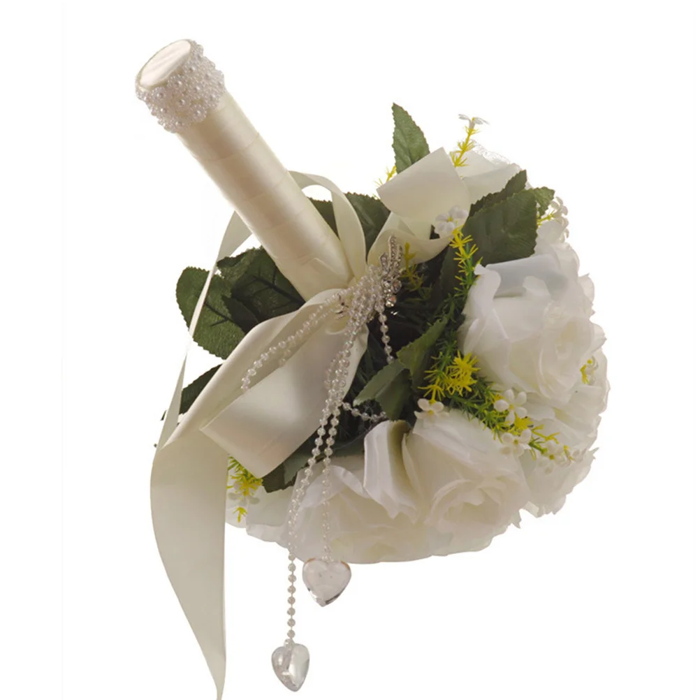 

White Artificial Rose Bridal Bouquet Premium Wedding Bride Holding Flowers Romantic Simulation Floral Decoration Gift