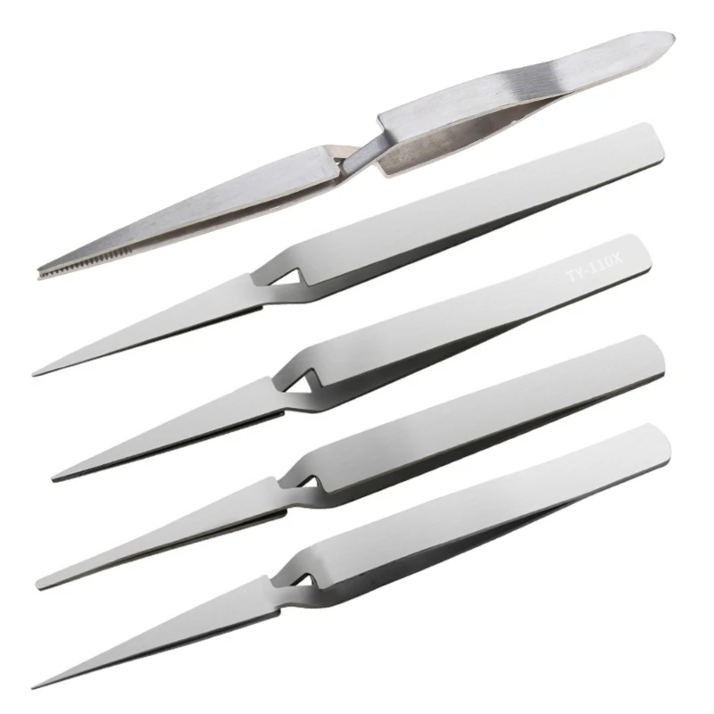 1PCS Stainless Steel Tweezers Cross Reverse Round Head Reverse Fork Pointed Labor-Saving Fixed Self-locking Clip  Hand Tools
