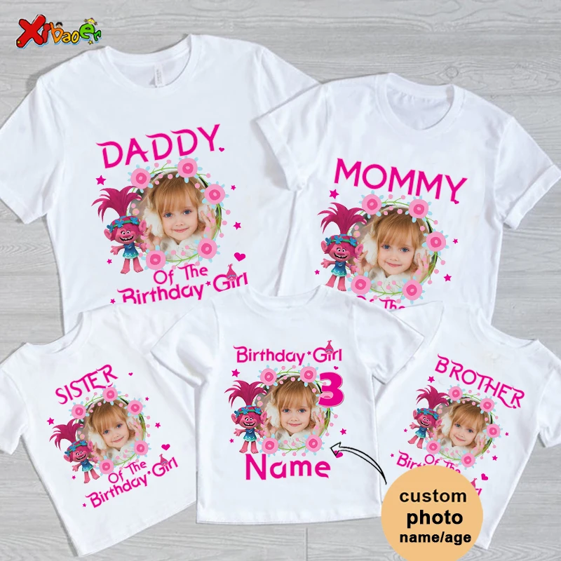 Birthday Tshirts for Family Matching Outfits Girl T Shirt Shirt Birthday Party Clothing Outfit Personalized Name Photo Shirt 3rd