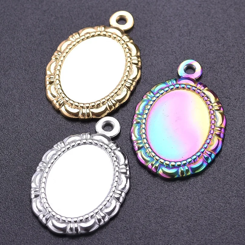5 teile/los Edelstahl Runde Oval Herzförmige Tablett Anhänger Basis Einstellungen Charms DIY Schmuck Machen Liefert Halskette Ohrring – Detail 18