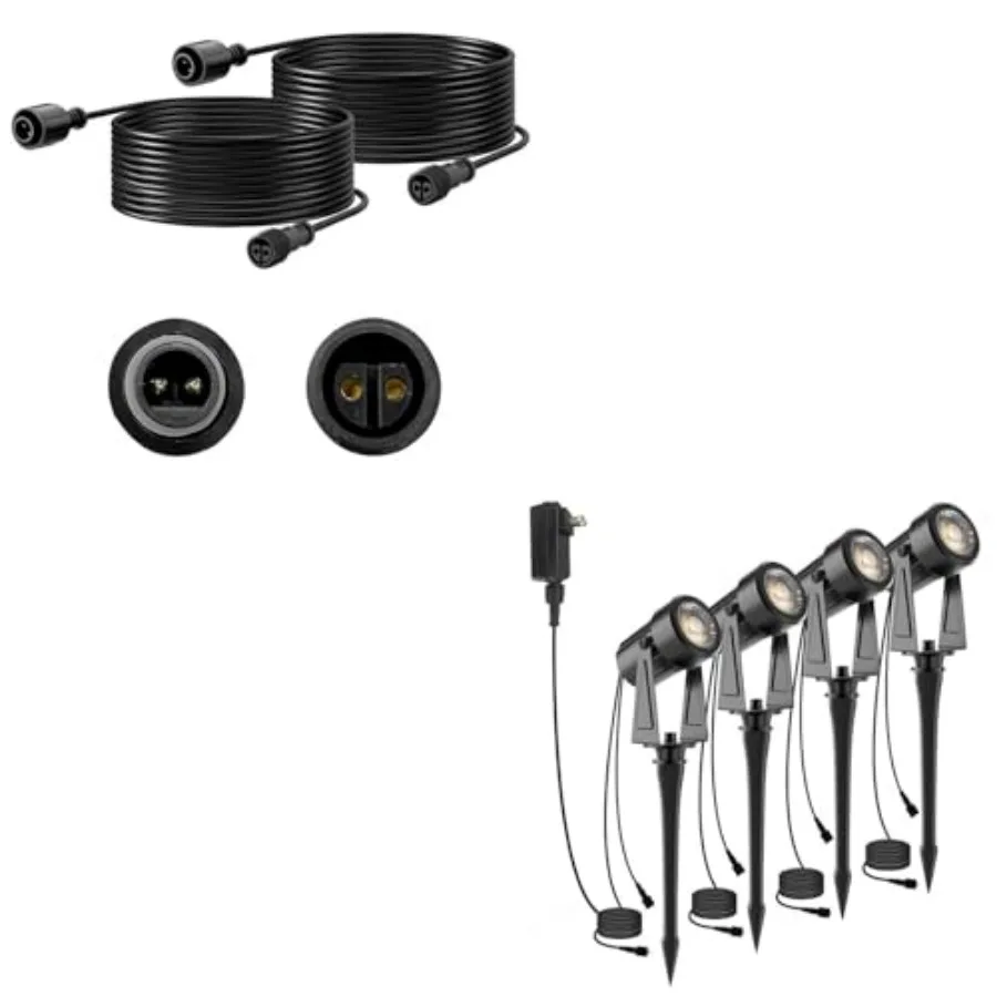 4 Pack Warm White Landscape Lighting with 2pcs 6.5FT Extension Cord for Outdoor Extend The Illumination Range