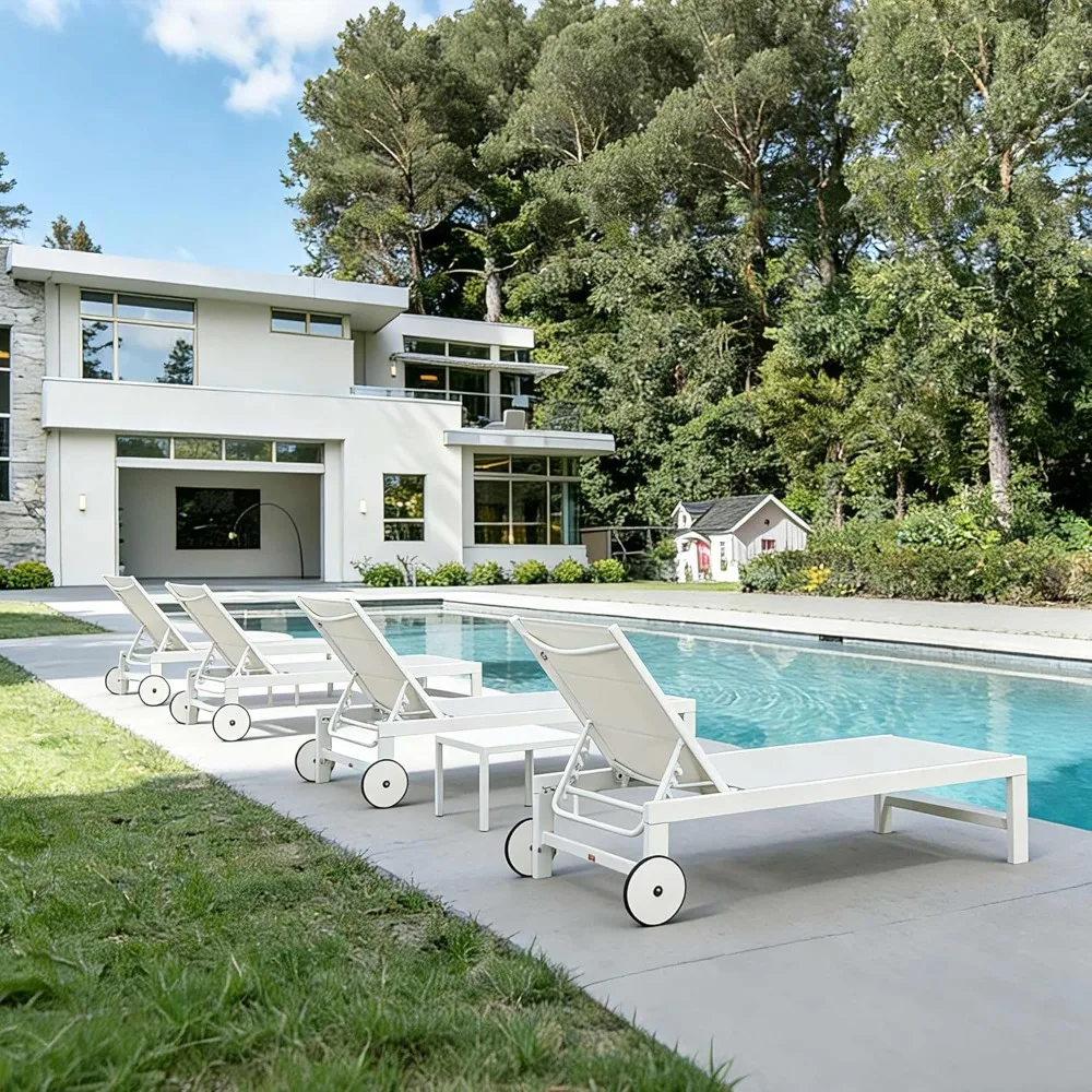 

Outdoor Lounge Chair Set, with Adjustable Straight Legs, A Backrest, and A Side Table; Customization Available