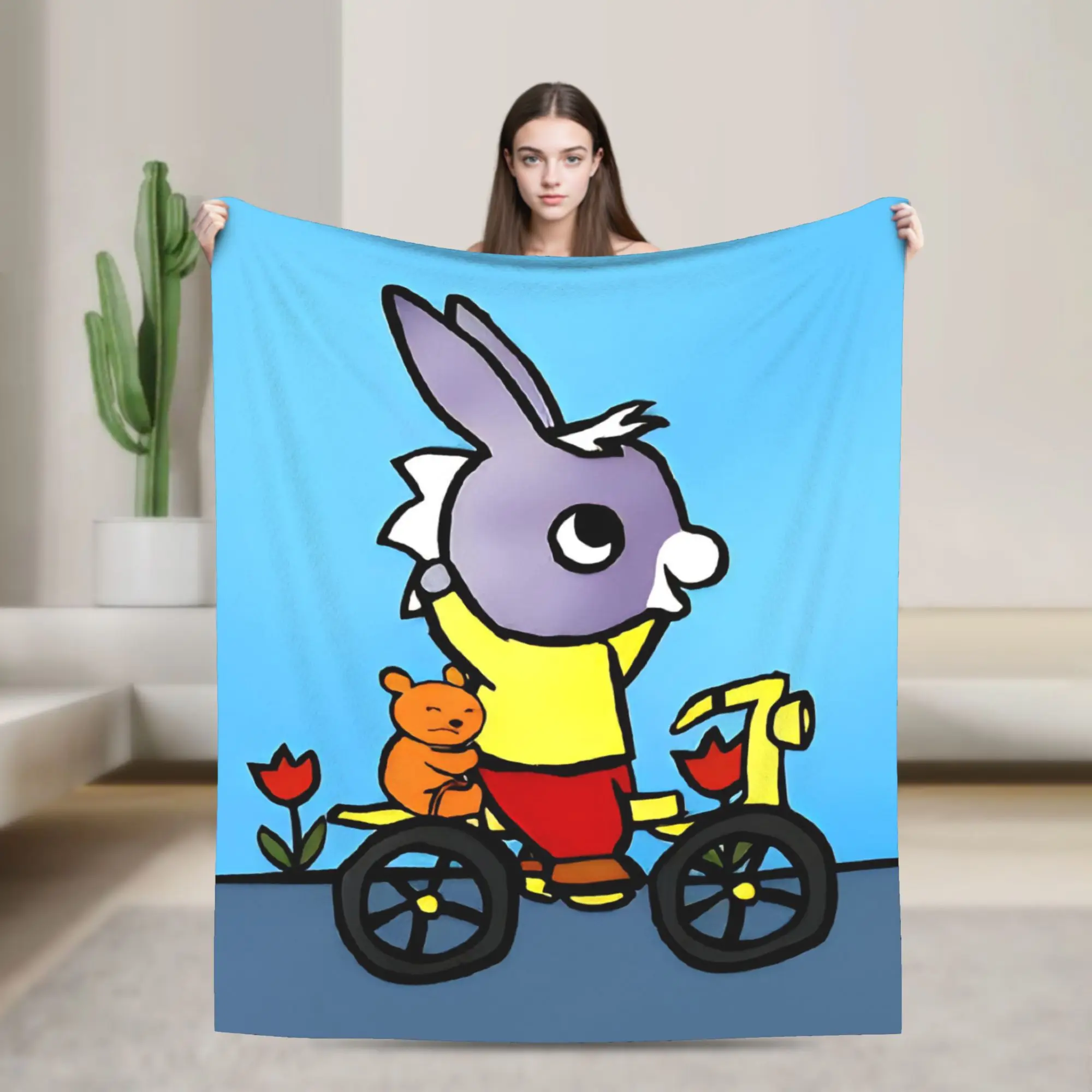 Bike Trotro Cartoon Knitted Blanket Coral Fleece Plush Cute Little Donkey Warm Throw Blanket for Bedroom Sofa Bed Rug