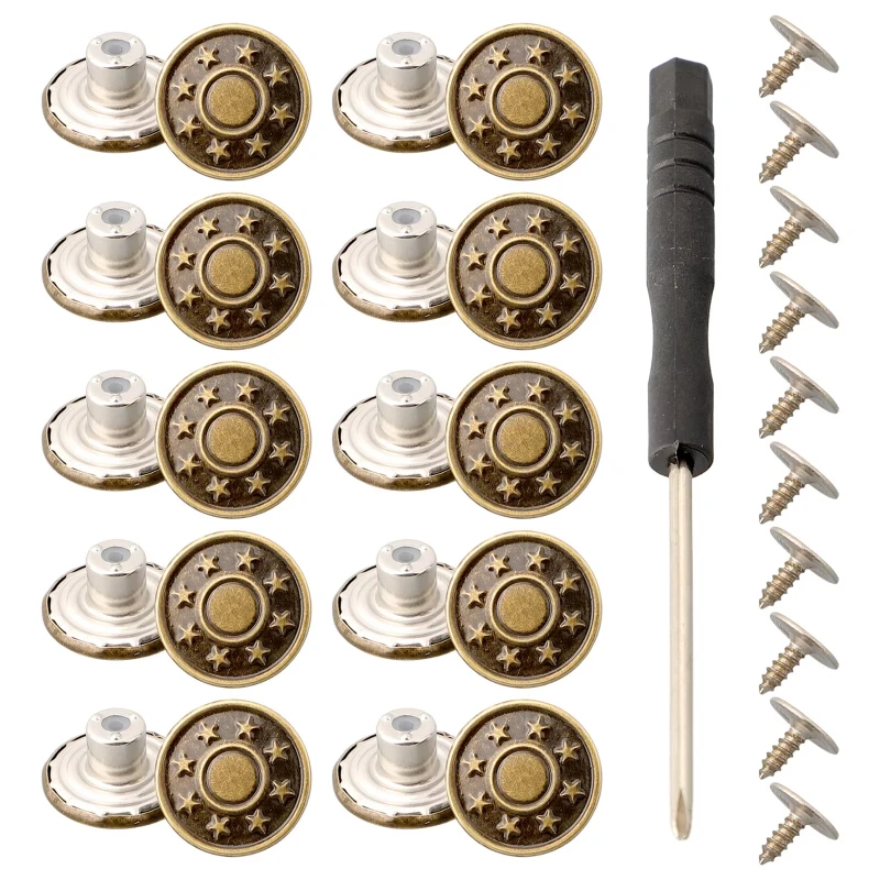 10Pcs 17mm Adjustable Nail-Free Jeans Waist Extender Buttons Detachable Buckles
