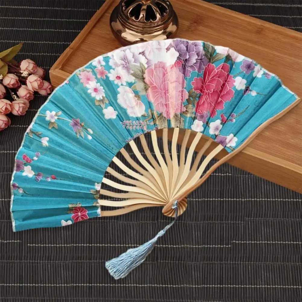 Japanese Style Tassel Folding Fan Vintage Stage Performance Flower Print Party Dance Folding Fan Party Favors ventilador 부채