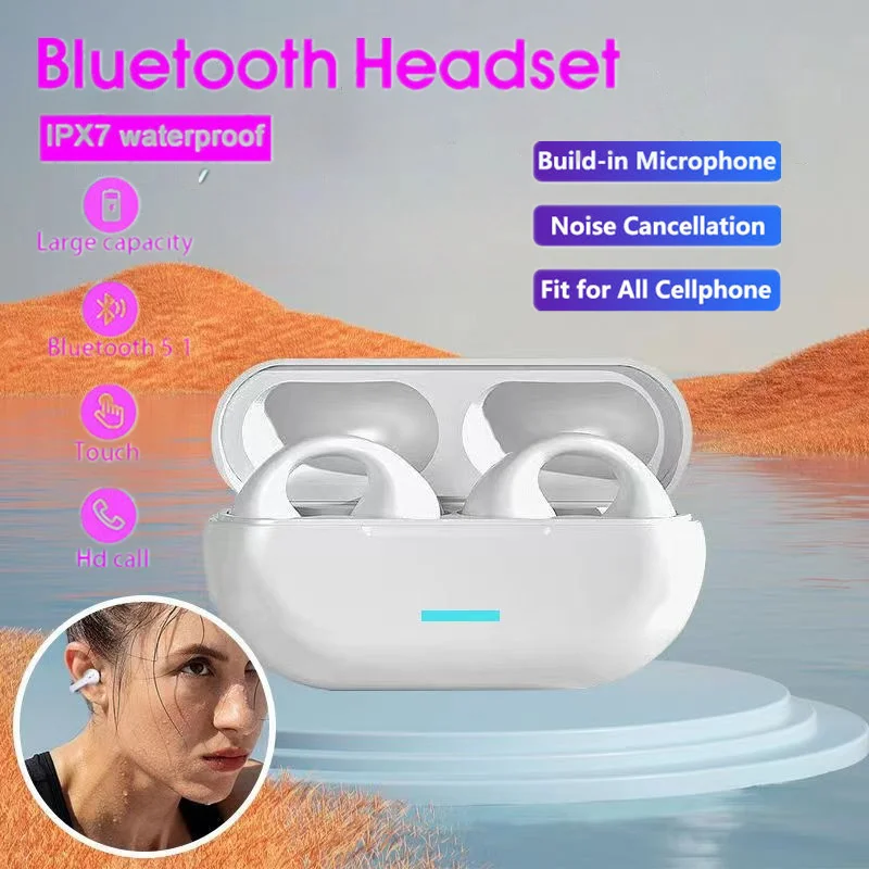 NEW 5.3 Bone Conduction Wireless Bluetooth Headphones T75 Clip Ear Music Noise Canceling Headset HD Call Sports Gaming Earphones