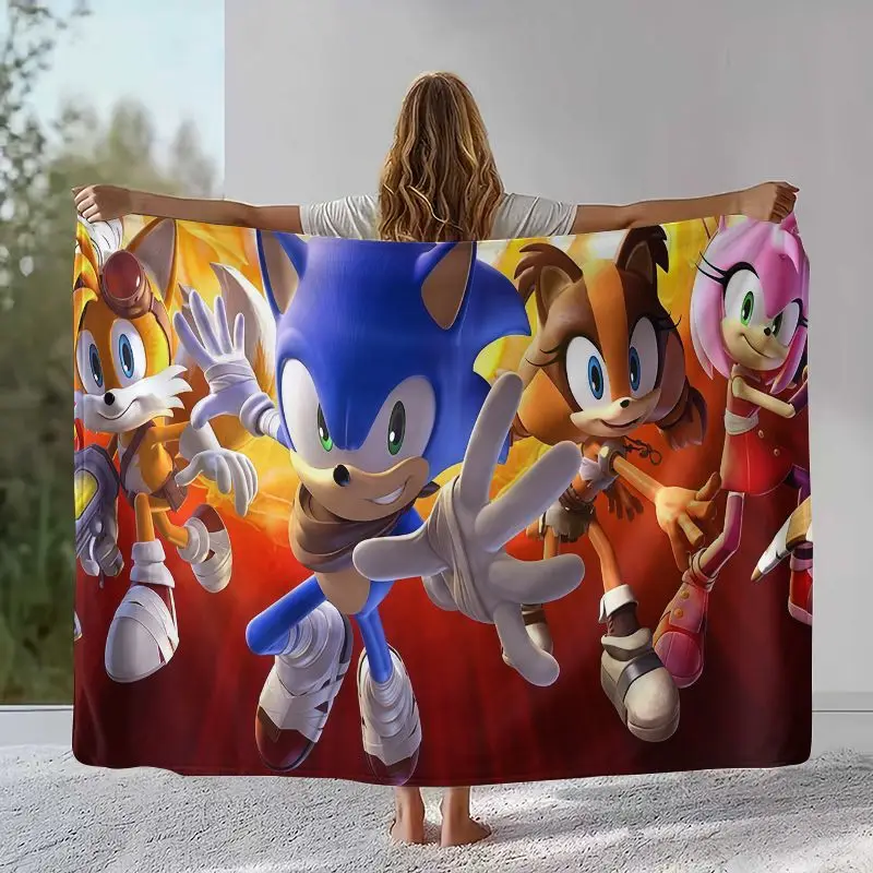 Cartoon S-Sonic Rings K-Knuckles Game Flannel Throw Blanket,Cozy Warm Blanket for Bed,Sofa,Living Room,Picnic,Camping,Home Decor