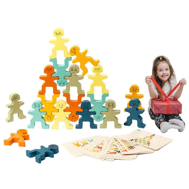 Figuras de apilamiento de juguete sensorial, bloques de pila de equilibrio de madera, juego de apilamiento de aprendizaje temprano, juguetes de apilamiento de actividad preescolar para Bo