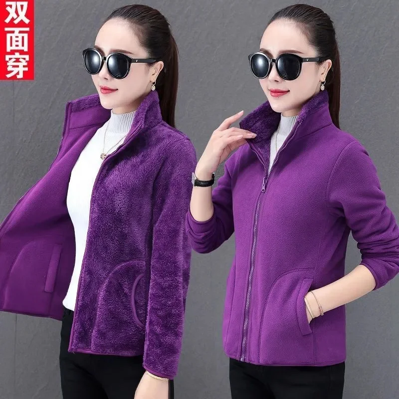 Hoodie Two-Sided Wool Fleece Women\'s Polar Fleece Coat Autumn Winter Add Velvet Thickening Keep Warm Double-Sided Penetration