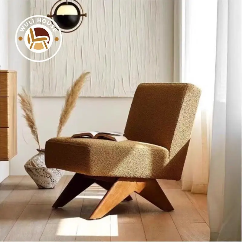 Wuli-Silla de ocio Retro Para una sola persona, sofá de tela de diseño artístico, de madera maciza, con respaldo de viento silencioso, para sala de