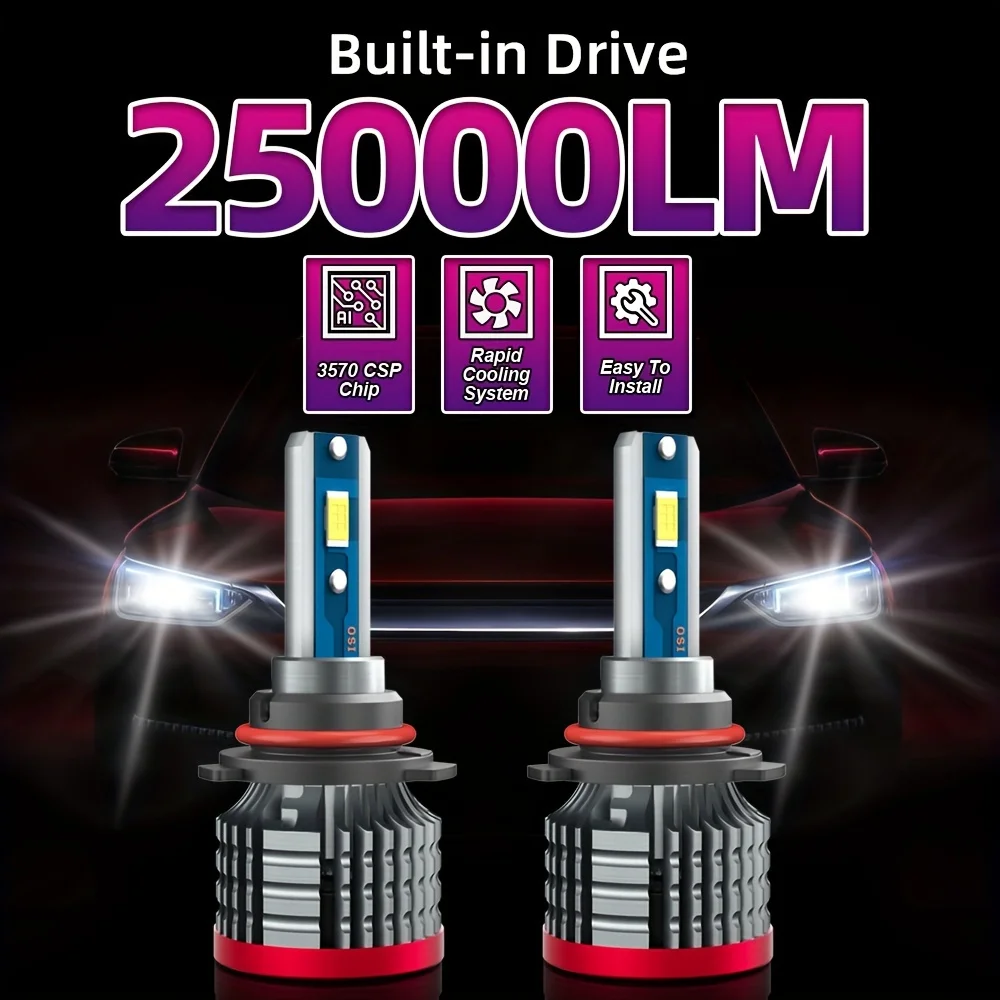 

25000LM 9007 9005/HB3 9006/HB4 H11 H4 H13 H7 H11 H1 LED Car Headlight Hi/Lo Beam Bulbs Auto Lights Fan Cooling 3570 CSP Chip