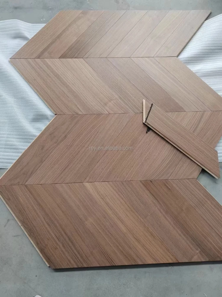 نسخة مخصصة من الباركيه المقاوم للاهتراء والجوز الأسود المتعرج أرضية خشبية هندسية غير لامعة #2