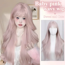 Baby pink wig for women long wavy hair wig 24inch Lolita Synthetic high temperature resistant fibers daily use