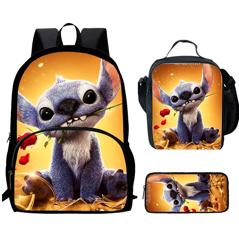 

Cartoon Stitch Child Backpack with Front Pocket,Lunch Bags,Pencil Bags for Aged 5-10,Cartoon School Bags for Boys Girls