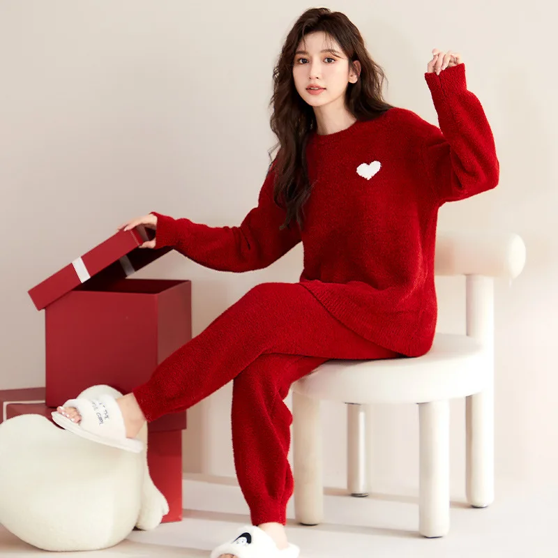 gp-femmes-thiened-fce-double-corail-velours-maison-vetements-ensemble-rond-ne-spwear-doux-confortable-automne-hiver-maison-vetements