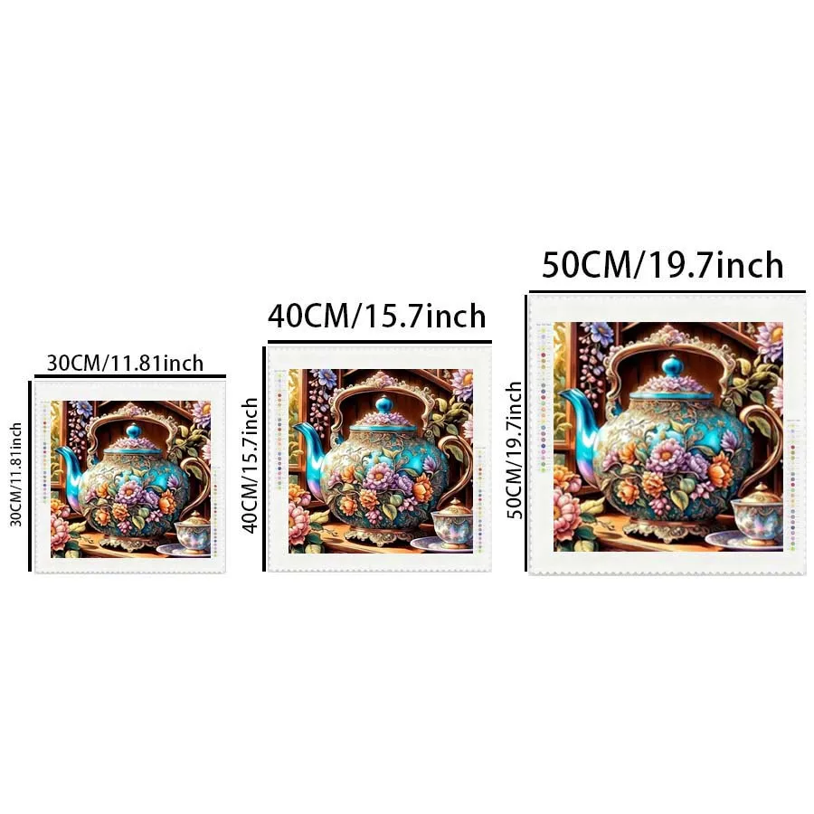 1 piece 5D DIY flocking cloth, special drill, diamond painting kit, teapot, flower, pattern mosaic, diamond art - view 2