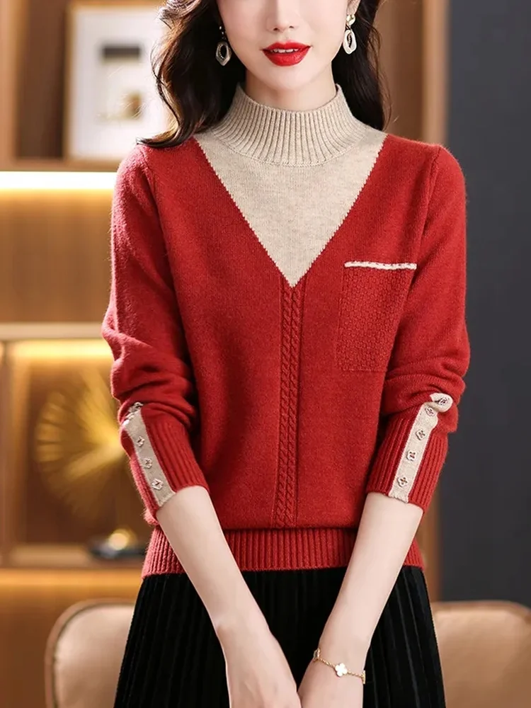 

Trendy f High Collar Women's Base irt Autumn Winter Inner Wear Color Blo ort Loose Lazy Sle Top Korean Sle