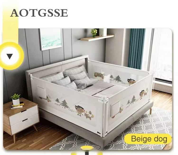 Babyveiligheidsbed Beschermrail Verstelbaar Leuk ontwerp Eenvoudige installatie en bediening voor peuters Groen Beige