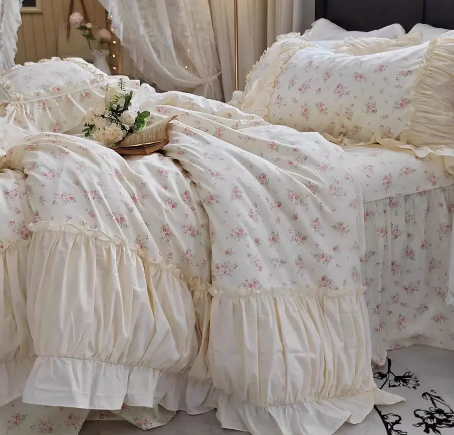

Romantic pastoral floral bedding set,full queen king sweet ruffled flower cotton home textile bedspread pillow case duvet cover