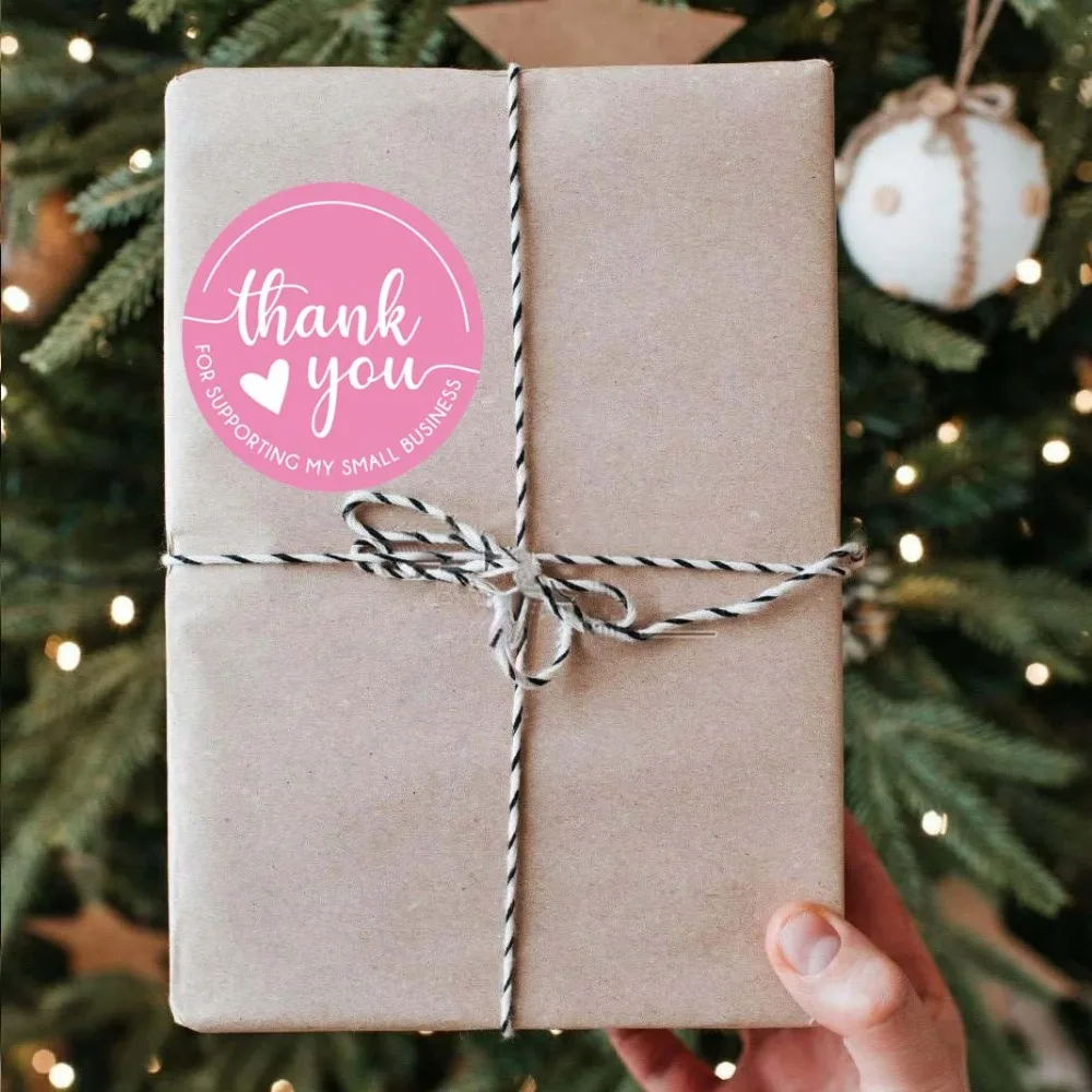 60 PCS Thank You for Supporting My Small Business Stickers 2\'\' Round Thank You Stickers Pink Self-Adhesive Labels for Gift Wraps