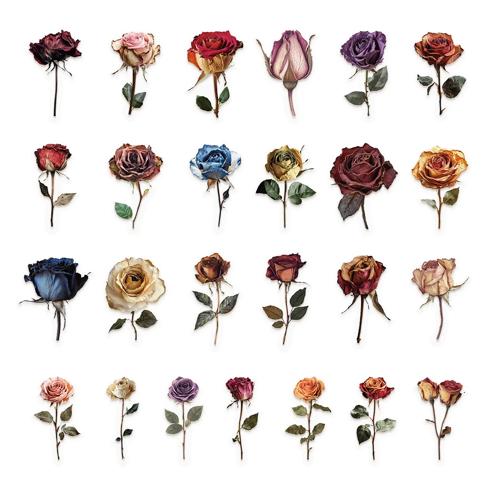 10/30/50pcs Carino Estetico Fiori di Rosa Secche Adesivi Cartoon PET Decalcomanie Giocattolo FAI DA TE Laptop Cancelleria Valigia Adesivo Trasparente