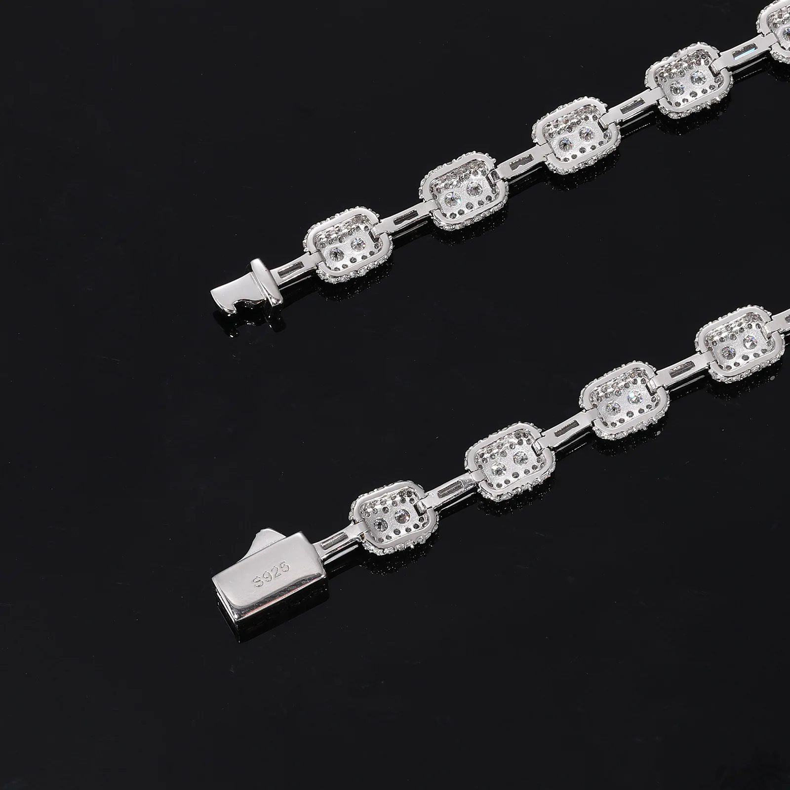 Certified Moissanite Iced Out 7mm 925 Sterling Silver Geometric Bar Bracelet Diamond Tester Pass Luxury Bling Men Women
