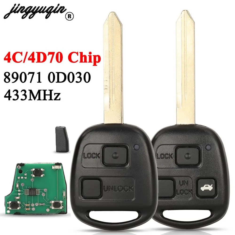 jingyuqin 89071-0D030 Remote Car Key Alarm 433MHZ For Toyota Yaris Avensis Corolla Fob 4D70/4C Chip With Uncut TOY47 Blade