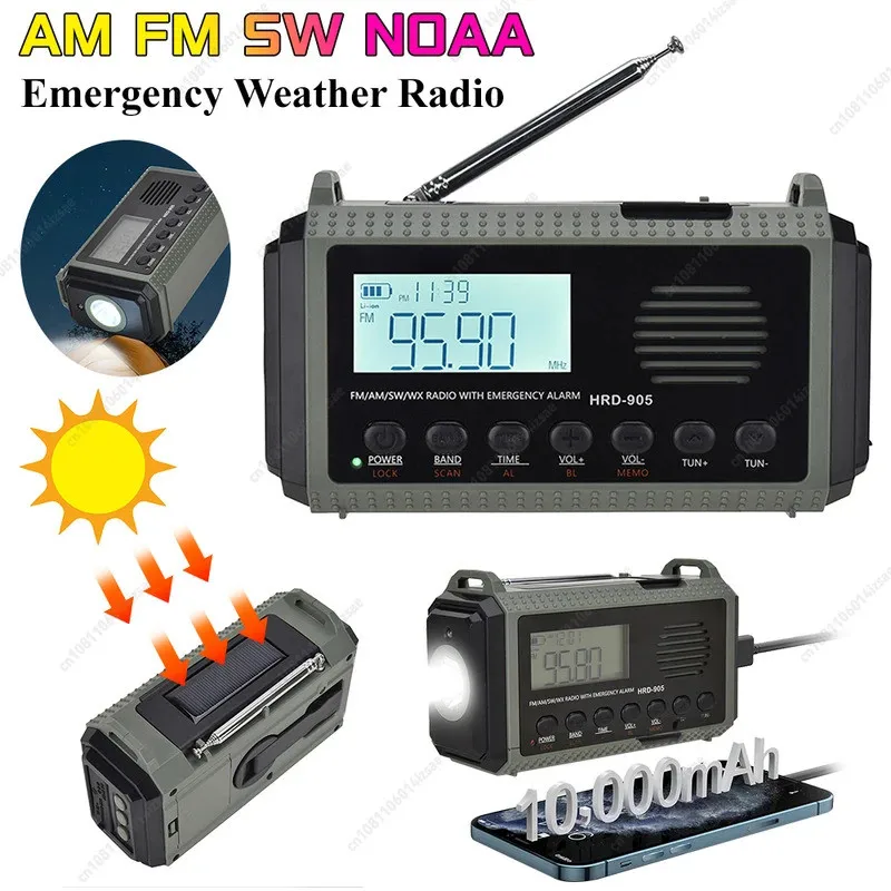

HRD905 Hand Crank AM FM NOAA Weather Radio Solar Powered Torch Lamp 3.5mm Jack Outdoor