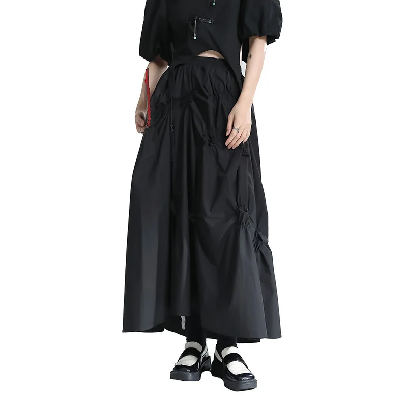 2024 Summer pleated stitching mesh gauze irregular half skirt niche dark loose long large swing shaggy skirt