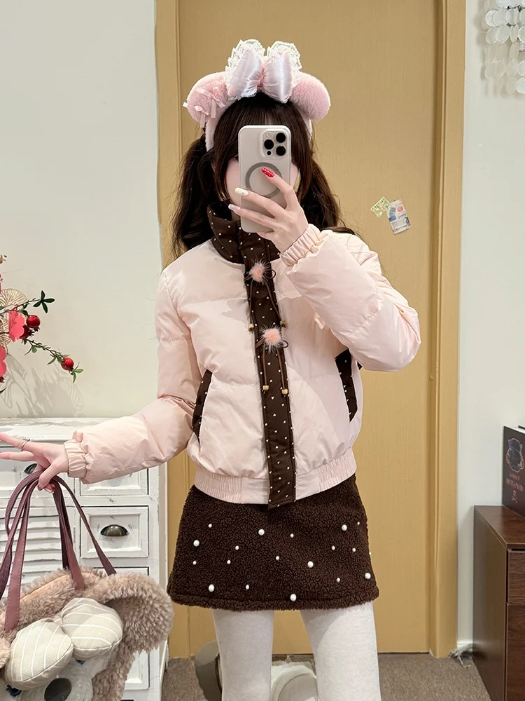 

Caramel Sweet Chestnut ort Cotton Jaet Women's Winter Coat Stand Collar Bread Sle Color Blo Sweet Sle Clothing