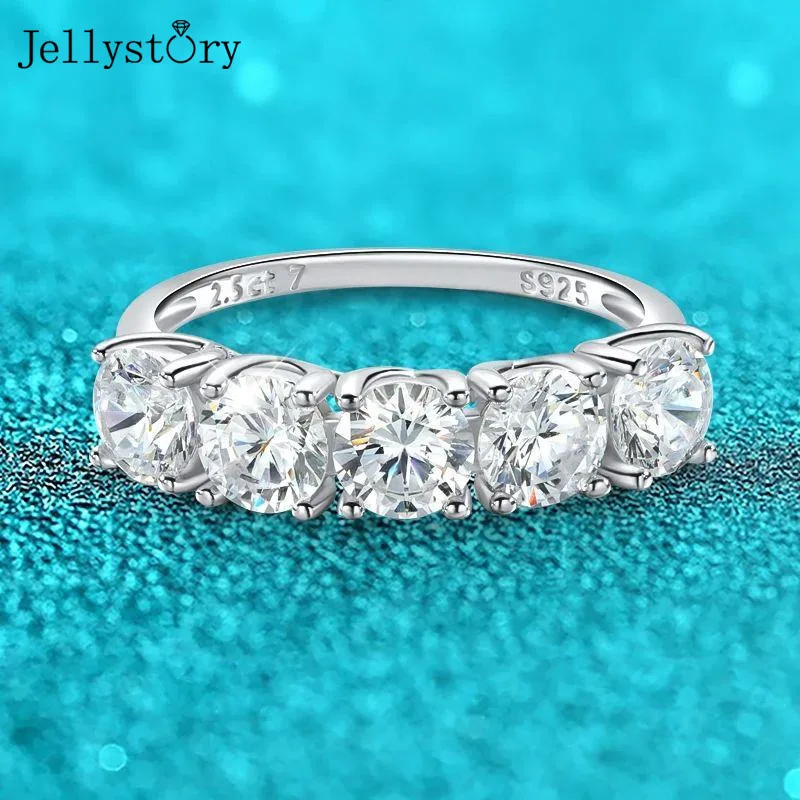 

2.5/5CTTW D Color Genuine Moissanite Rings for Women 5 Gemstone Bridal Wedding Jewelry 925 Sterling Silver Wholesale Ring