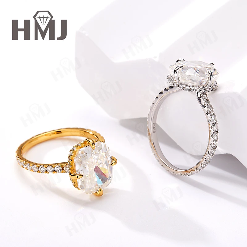 Full Diamonds Cushion Moissanite Ring with 1-5.5CT D Color Crushed Ice Cut Moissanite S925 10k 14k 18K Wedding Engagement Jewely