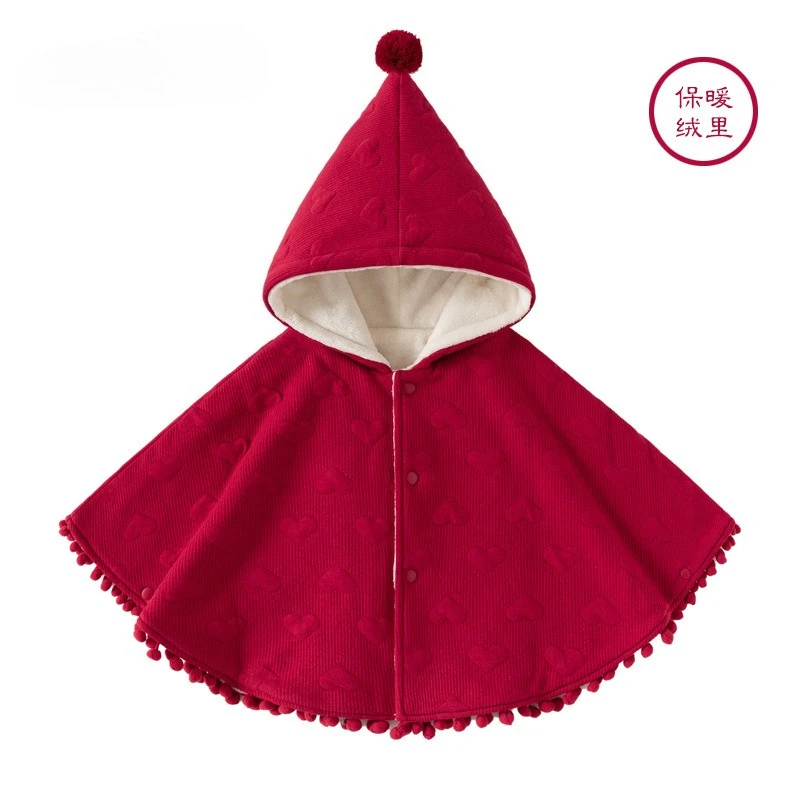 Baby cape winter velvet windshield baby cape going out clothes red cute warm children's clothing infant cape