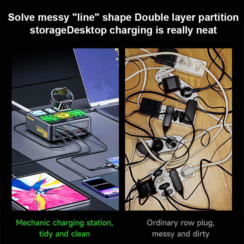 MECHANIC pengisi daya Desktop Multi-port, alat pengisian cepat magnetik PD100W multifungsi untuk ponsel Laptop