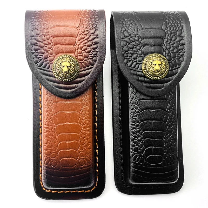 2 Colors Cowhide Leather Folding Knife Sheath Scabbard Cover For Swiss Army Knives Small Pliers Tool Storage Bag Case Buckle