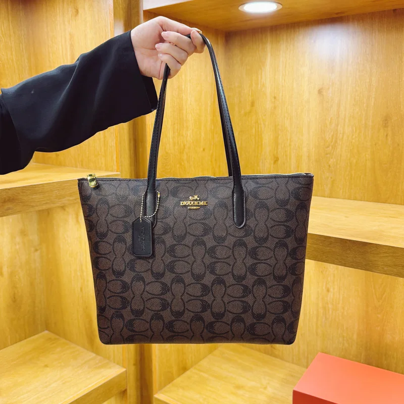 2026 High-end Printed Striped Bag with Zipper,Large Capacity,Women's Spring New Fashion Commuting Shoulder Bag,High-end Tote Bag