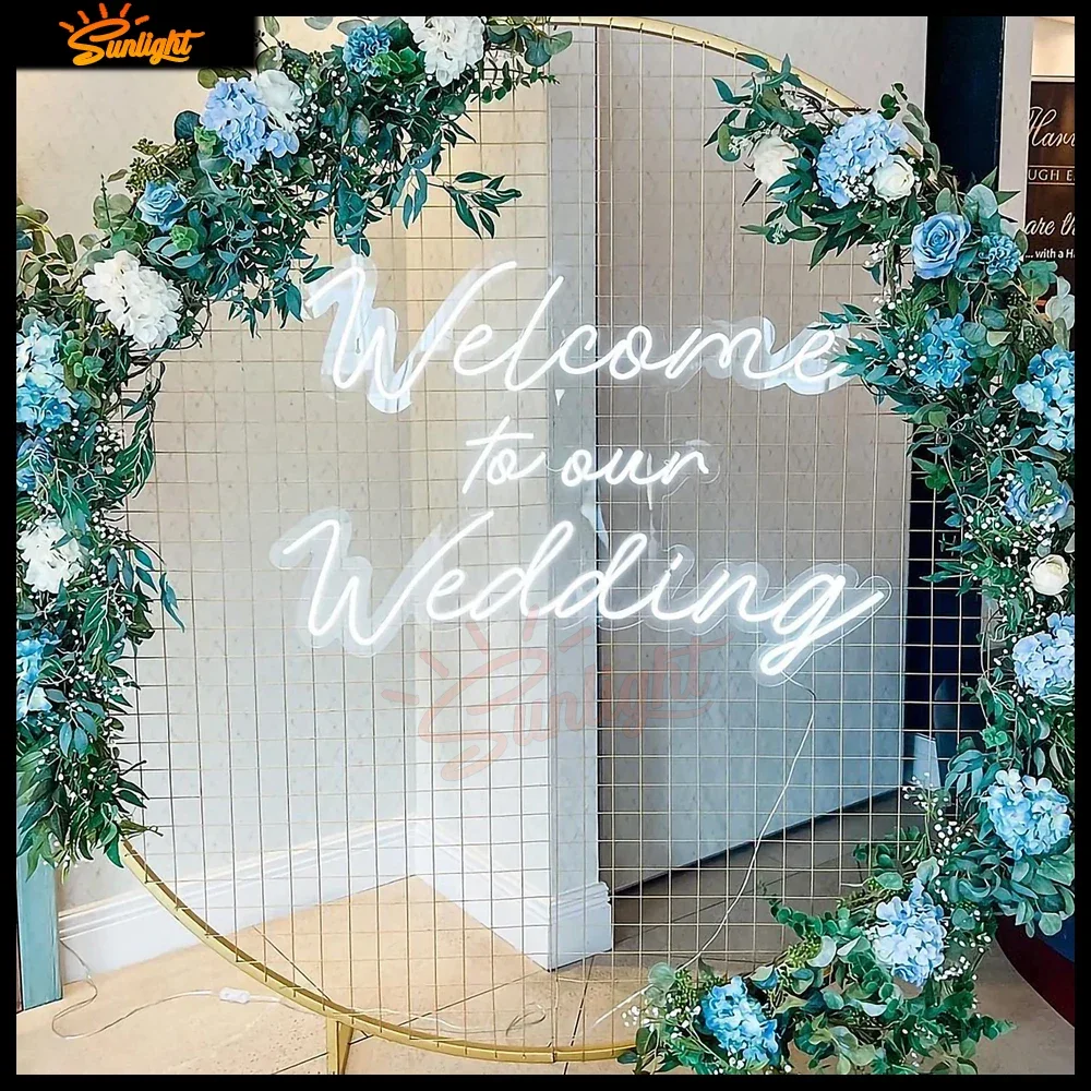 Letrero de neón personalizado para decoración de pared, luz Led de 55x40 cm para dormitorio, Bienvenido a nuestra boda